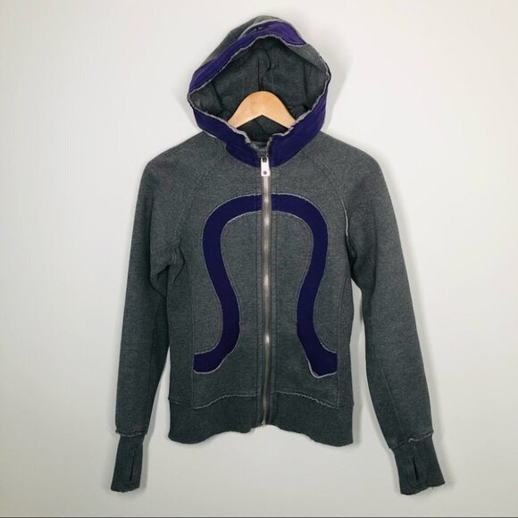 Lululemon Dark Classic Sport Gray & Lolo Limited Edition Distressed Scuba Hoodie - Picture 1 of 8